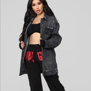Denim Oversized Jacket Distressed Dark Grey